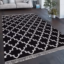 Paco Home Tapis De Salon Motif Marocain Franges Tissé À La Main Laine Noir 200x300 cm