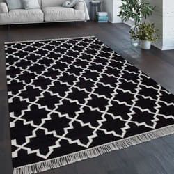 Paco Home Tapis De Salon Motif Marocain Franges Tissé À La Main Laine Noir 200x300 cm