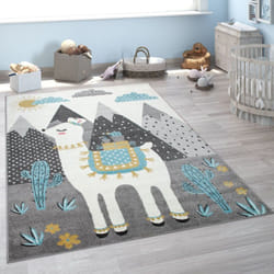 Paco Home - Tapis Pour Enfant, Poils Ras Pour Chambre D'Enfant, Lama, Montagnes, Motif Enfants, Coloré Gris 133x190 cm