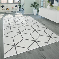 Paco Home - Tapis De Salon, Poils Ras Style Scandinave Avec Motif Losanges, Blanc 60x100 cm