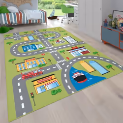 Tapis Pour Enfant Chambre DEnfant Tapis De Jeu Motif Rues Et Voitures Vert [100x200 cm]