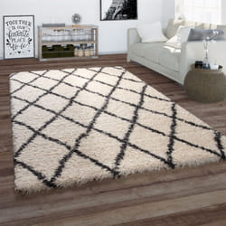 Paco Home - Tapis Pour Salon, Tapis Poils Longs Look Scandinave, Losanges, Beige 60x90 cm