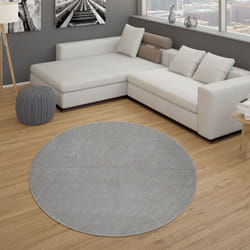 Paco Home - Tapis pour Salon Uni Poils Ras Sobre Et Moderne, Argenté 160 cm rond