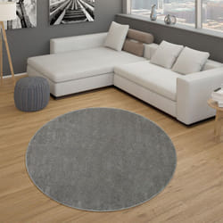 Paco Home - Tapis pour Salon Uni Poils Ras Sobre Et Moderne, Gris Foncé 160 cm rond