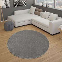Paco Home - Tapis pour Salon Uni Poils Ras Sobre Et Moderne, Gris Foncé 200 cm rond