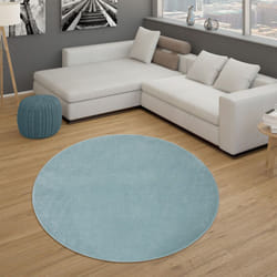 Paco Home - Tapis Pour Salon Uni Poils Ras Sobre Et Moderne, Turquoise 160 cm rond