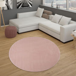 Paco Home - Tapis pour Salon Uni Poils Ras Sobre Et Moderne, Rose 120 cm rond