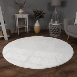 Paco Home Tapis Salon Adulte Poil Long Shaggy Lavable En Machine Moelleux Pelucheux Blanc 120 cm rond