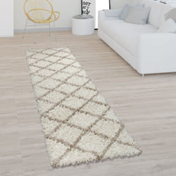 Paco Home - Tapis Salon Poils Longs Shaggy Design Scandinave Avec Motif Losanges, Moderne Beige 60x100 cm