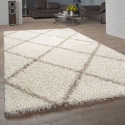 Paco Home Tapis Salon Poils Longs Shaggy Design Scandinave Avec Motif Losanges, Moderne Beige 160x220 cm