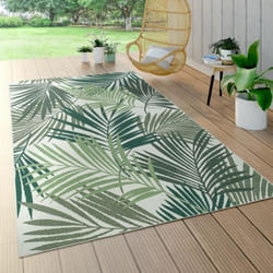 Tapis Intérieur & Extérieur Tissage À Plat Jungle Découpé Design Palmiers Floral Vert [80x250 cm]