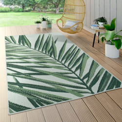 Paco Home Tapis Intérieur Extérieur Vert Beige Motif Palmier Terrasse Balcon Tissage Plat 150 cm carré