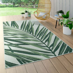 Paco Home - Tapis Intérieur Extérieur Vert Beige Motif Palmier Terrasse Balcon Tissage Plat 200 cm rond