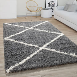 Paco Home Tapis Poils Longs Salon Shaggy Motif Losanges Scandinave, Moderne Gris Foncé 160x220 cm