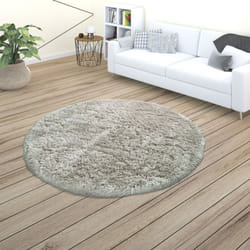 Paco Home - Tapis De Salon Poils Longs Shaggy Uni Doux Moderne Gris 120 cm rond