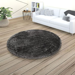 Paco Home Tapis De Salon Poils Longs Shaggy Uni Doux Moderne Gris foncé 160 cm rond