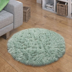 Paco Home - Tapis Fausse Fourrure Coussin Cœur Rond Différentes Formes, Vert 120 cm rond