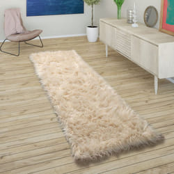 Paco Home - Tapis Fausse Fourrure Coussin Cœur Rond Différentes Formes, Crème 50x150 cm