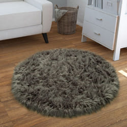 Paco Home - Tapis Fausse Fourrure Coussin Cœur Rond Diff. Formes Gris Foncé 45 cm rond