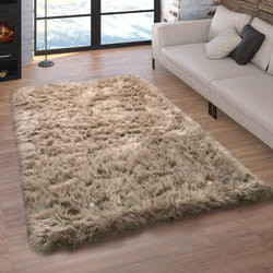 Paco Home - Tapis Fausse Fourrure Coussin Cœur Rond Différentes Formes, Beige 60x100 cm