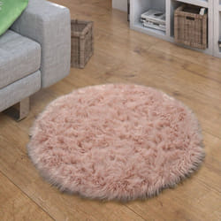 Paco Home - Tapis Fausse Fourrure Coussin Cœur Rond Différentes Formes, Rose 45 cm rond