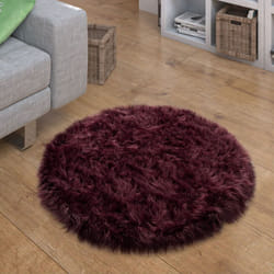 Paco Home - Tapis Fausse Fourrure Coussin Cœur Rond Différentes Formes, Violet 45 cm rond