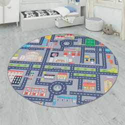 Tapis De Jeu Tapis Pour Enfants Chambre D'Enfant Motifs Rues Auto, Gris 160 cm rond - Paco Home