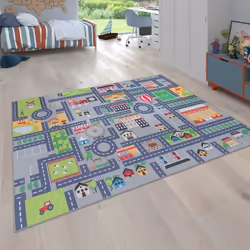 Paco Home Tapis De Jeu Tapis Pour Enfants Chambre DEnfant Motifs Rues Gris 160 cm rond
