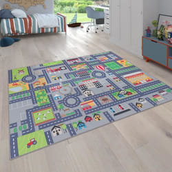 Paco Home Tapis De Jeu Tapis Pour Enfants Chambre DEnfant Motifs Rues Gris 160 cm rond
