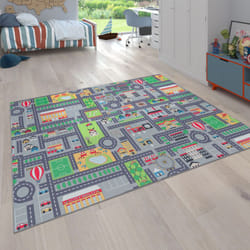 Paco Home - Tapis De Jeu Tapis Pour Enfants Chambre D'Enfant Motifs Rues Avec Voiture, Gris 160 cm rond