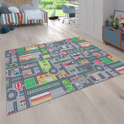 Paco Home - Tapis De Jeu Tapis Pour Enfants Chambre D'Enfant Motifs Rues Avec Voiture, Gris 200 cm carré