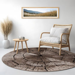 Paco Home Tapis Design Élégant Salon Tronc D’Arbre Effet D’Optique Nature Gris Brun Beige 80 cm rond