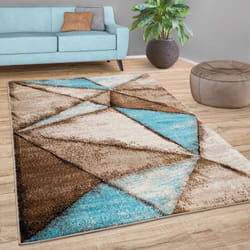 Paco Home - Tapis Salon Motif Géométrique Vintage Poils Ras Moderne Bleu Beige Brun 60x100 cm