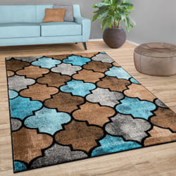 Paco Home - Tapis Salon Motif Marocain Poils Ras Moderne En Brun Beige Bleu 60x100 cm