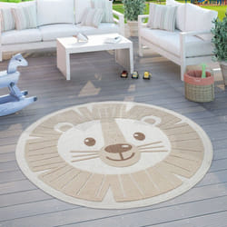 Paco Home - Tapis Enfant Chambre Enfant Rond Tapis De Jeux Garçon Fille Effet 3D Lion Beige 160 cm rond