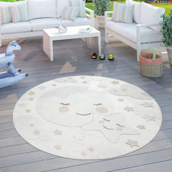 Paco Home - Tapis Enfant Chambre Enfant Rond Tapis De Jeux Garçon Fille Effet 3D Lune Beige 160 cm rond