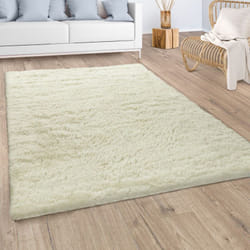 Paco Home - Tapis Shaggy Tapis De Salon Fausse Fourrure Poil Long Monochrome Jaunâtre-Blanc 160 cm rond
