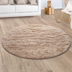 Paco Home - Tapis Shaggy Tapis De Salon Fausse Fourrure Poil Long Moelleux Monochrome Beige 80 cm rond