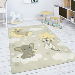 Paco Home Tapis Chambre Enfant Tapis De Jeux Tapis Bébé Étoile Nuage Lune Beige Blanc 155x230 cm