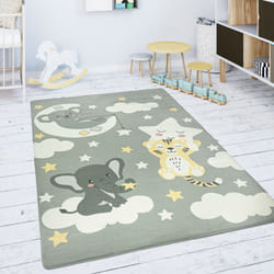 Paco Home - Tapis Chambre Enfant Tapis De Jeux Tapis Bébé Étoile Nuage Lune Gris Blanc 80x150 cm