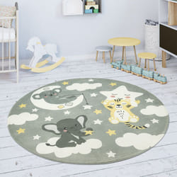 Paco Home Tapis Chambre Enfant Tapis De Jeux Tapis Bébé Étoile Nuage Lune Gris Blanc 80 cm rond