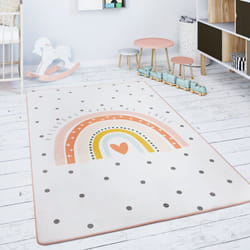 Paco Home - Tapis Chambre Enfant Tapis De Jeux Tapis Bébé Arc-En-Ciel Cœur Blanc Cassé Rose 120x160 cm
