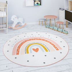 Paco Home - Tapis Chambre Enfant Tapis De Jeux Tapis Bébé Arc-En-Ciel Cœur Blanc Cassé Rose 80 cm rond