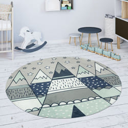 Paco Home - Tapis Chambre Enfant Tapis De Jeux Tapis Bébé Étoiles Tente Tipi Motif Gris Vert 80 cm rond