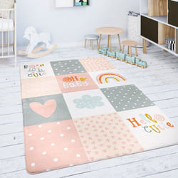 Paco Home - Tapis Chambre Enfant Tapis De Jeux Tapis Bébé Losanges Gris Rose Blanc 80x150 cm