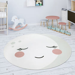 Paco Home - Tapis Rond Chambre Enfant Tapis De Jeux Tapis Bébé Motif Lune Blanc Cassé Blanc 80 cm rond