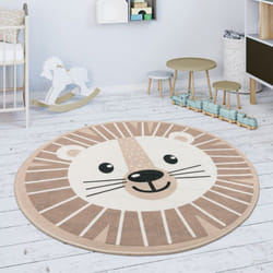 Paco Home - Tapis Rond Chambre Enfant Tapis De Jeux Tapis Bébé Motif Lions Beige Blanc 150 cm Rund (de)