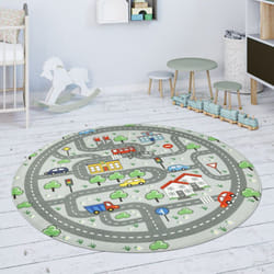 Paco Home - Tapis Chambre Enfant Tapis De Jeux Tapis Bébé Tapis De Jeux Tapis Routes Gris 120 cm rond