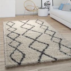 Paco Home - Tapis Shaggy Tapis De Salon Poil Long Moderne Boho Scandinave Motif Diamant 160 cm rond, Crème