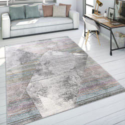 Paco Home - Tapis Salon Tapis Vintage Poils Ras Motif Géométrique Aspect Rayures Gris Beige 60x110 cm